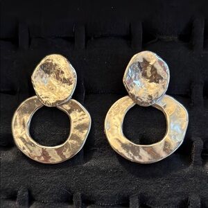 Silver Tone Hammered Disc Circle Earrings